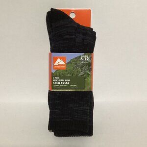 Men's Wool Blend Crew Socks Size 6-12 Blue 3 Pairs Cushioned Brand New Sealed